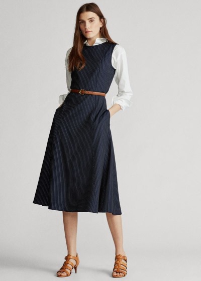 Women's Polo Ralph Lauren Pinstripe Wool Dresses | 268513QFR